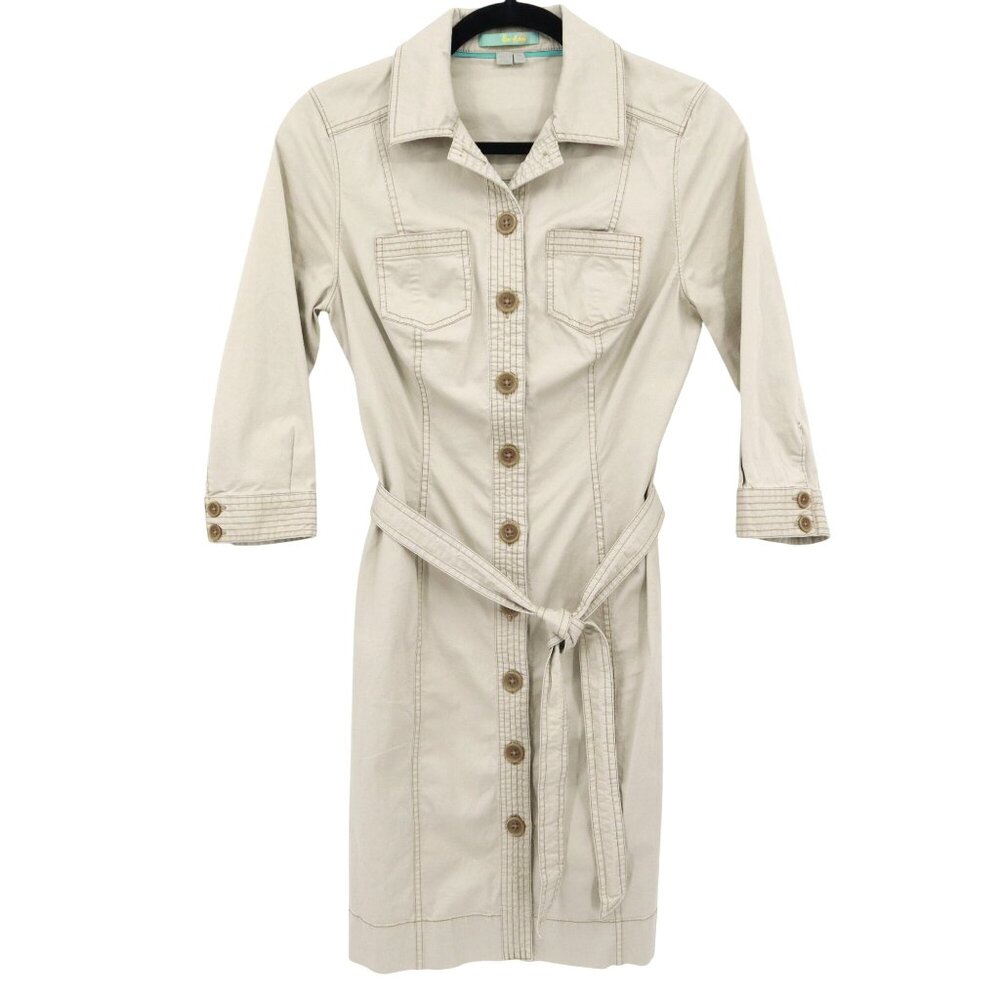 Boden Shirt Dress Womens‎ 4R Khaki Safari Classic Preppy Academia Trendy Career